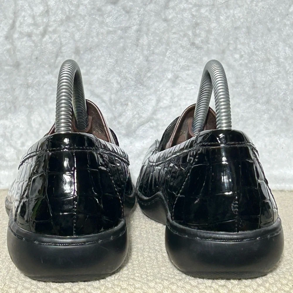 Clarks Womens Black Patent Crocodile Ashland Jam Slip On Loafer Shoes SZ 7M